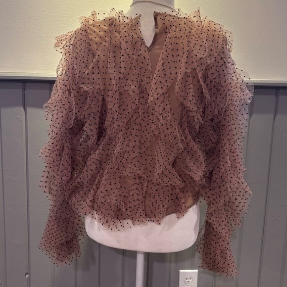 🖤 Anthropologie Dolan Left Coast Mesh Ruffle Top Polka Dot Pin Up blouse Large - Picture 6 of 11